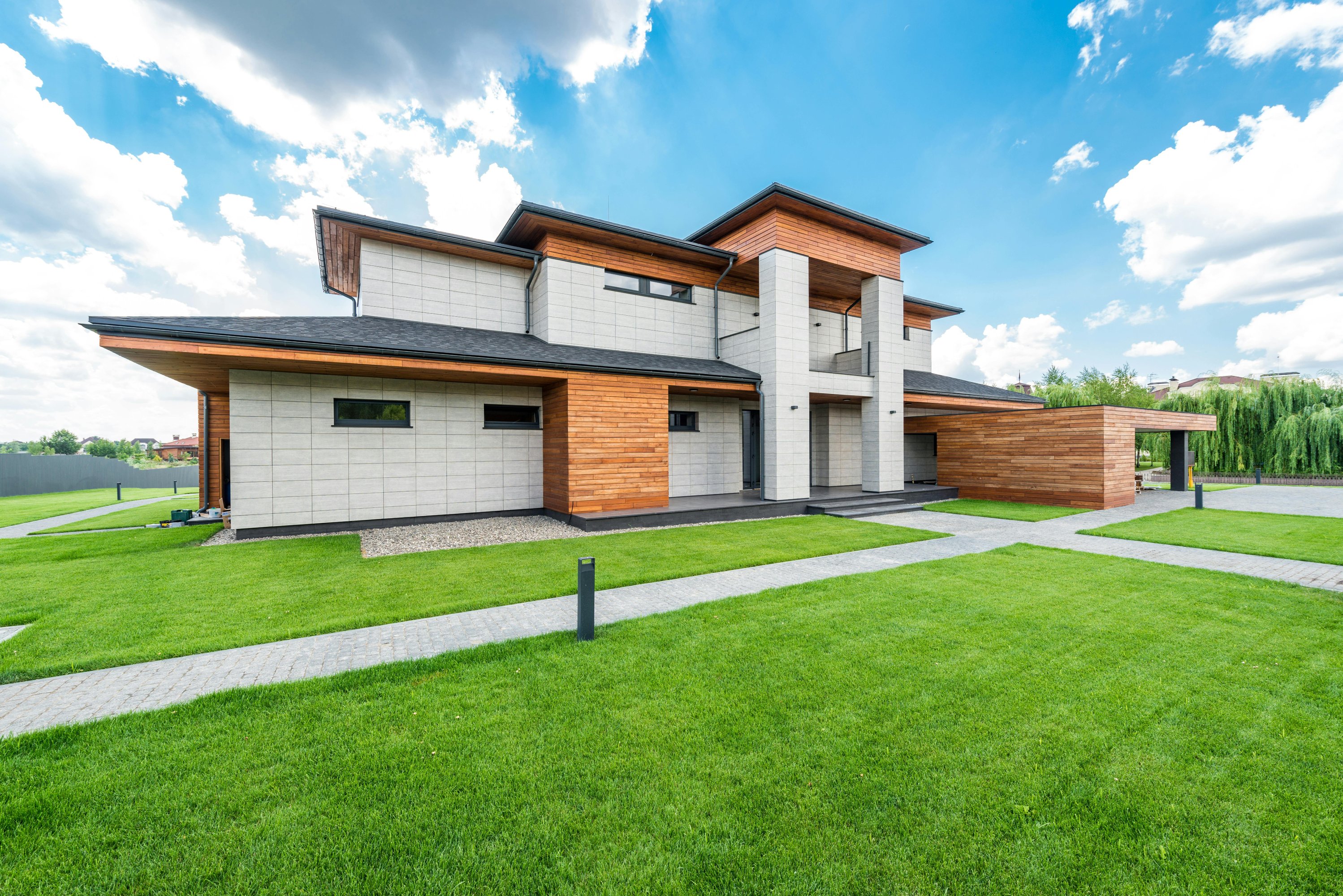 Modern house with lush lawn