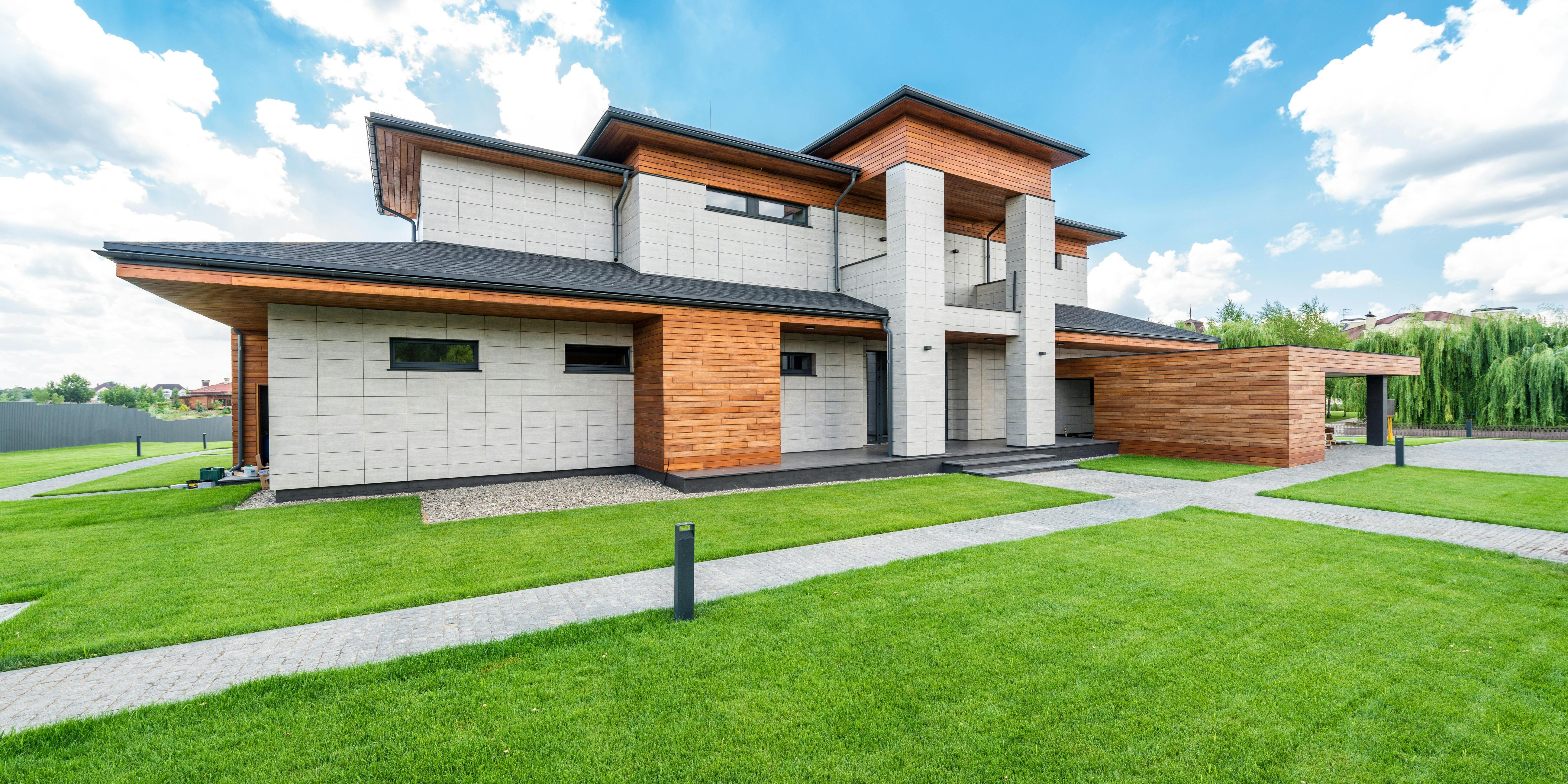 Modern house with lush lawn